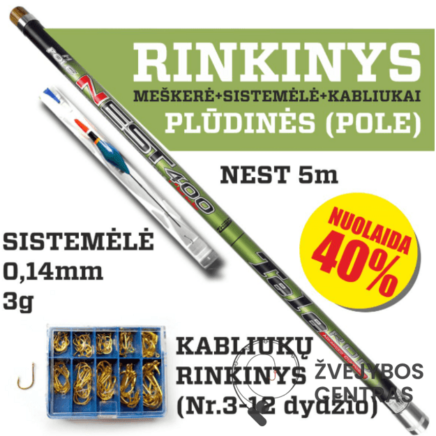 PLŪDINĖS rinkinys (POLE) – meškerė, sistemėlė ir kabliukai