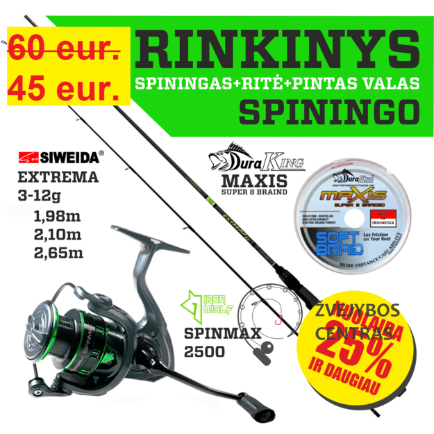 ŽVEJO MĖGĖJO – SPININGO RINKINYS 1,98m, 2,10m, 265m 3-12g