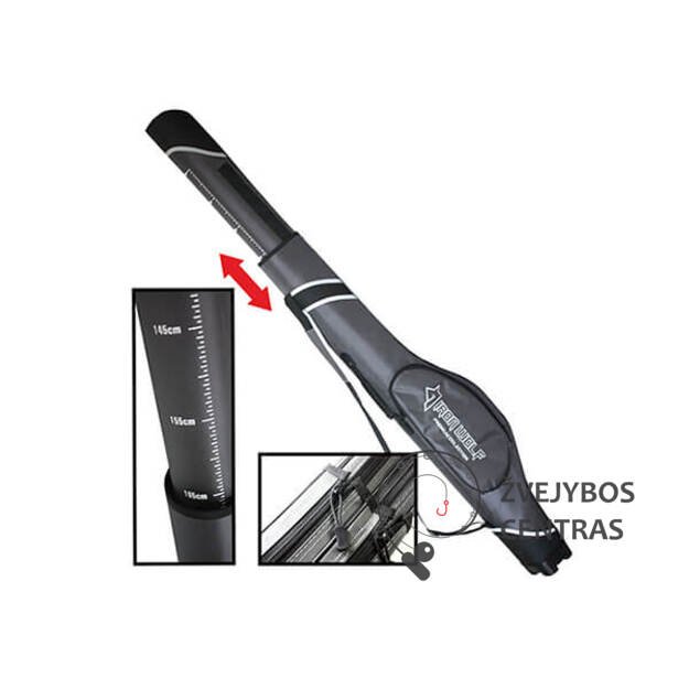 Iron Wolf pusiau kietas meškerių dėklas – 2 skyriai + kišenė, KEIČIAMO ILGIO iki 175 cm