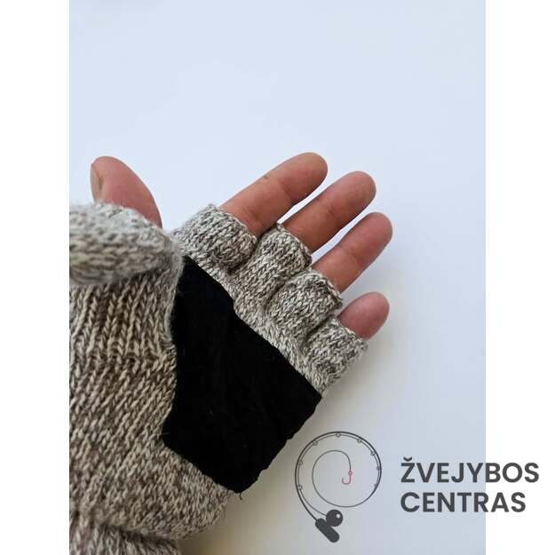 Megztos pirštinės su pašiltinimu ir atlenkiamais pirštais