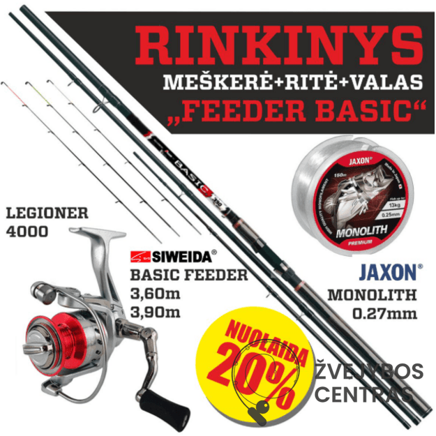 FEEDER BASIC“ žvejybos rinkinys – meškerė, ritė ir valas 3,6m; 3,9m